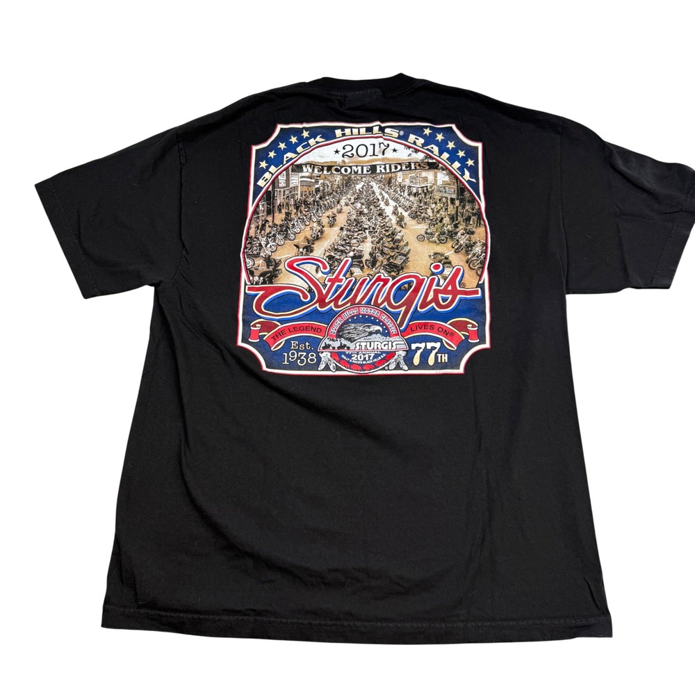 Hot Leathers Sturgis Black Hills Rally 2017 77th Annual Black T-Shirt Mens XL